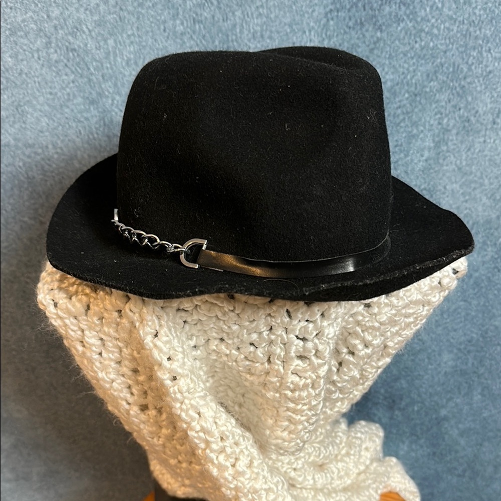 Calvin Klein Black Fedora Hat with Chain Accent